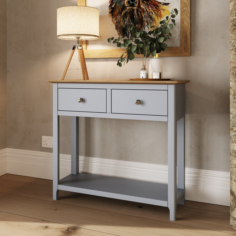 Casiano 85cm Solid Wood 2 Drawer Console Table, Grey