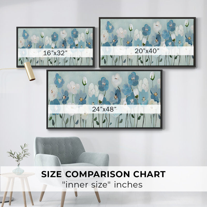 «Blue Meadow», toile tendue avec châssis tendue, prête à être accrochée, H 17 po x l 33 po, Noir