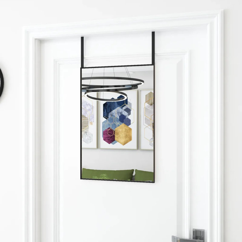 Jerl Metal;Glass Flat Wall Mirror, 60cm H x 40cm W, Black