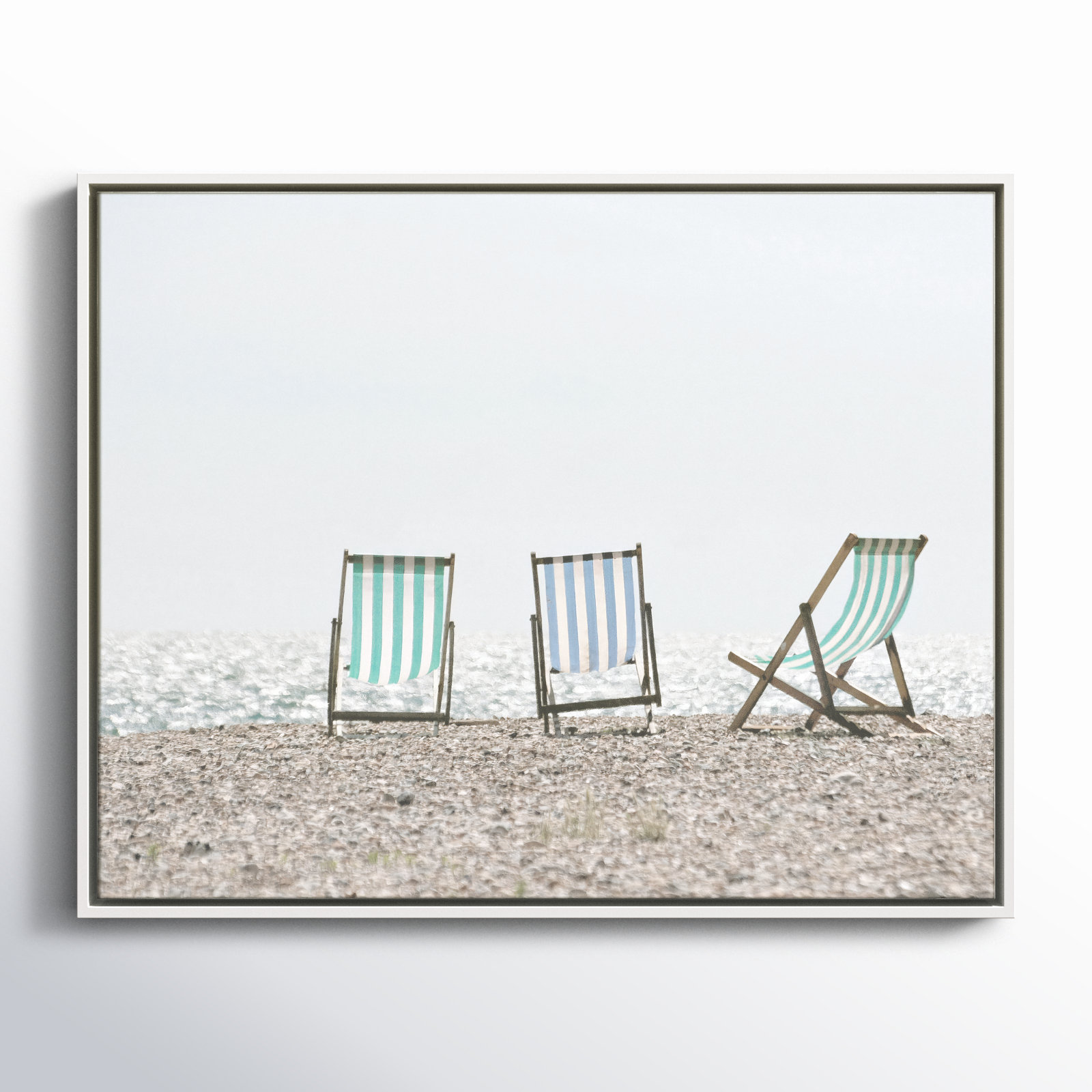 Adriatica "Beach Chairs" Print, White Framed Canvas, 23.5" H x 29.5" W x 2" D