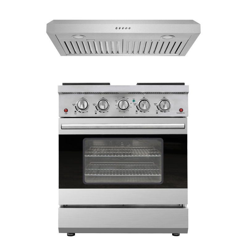 Duro Kitchen 30" Stainless Steel Freestanding Gas Range With Under Cabinet Range Hood, 4.5 Cu Ft, 4 Burners