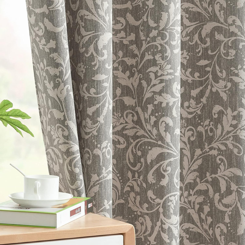 Coralia Polyester Room Darkening Curtain Pair, Scroll Gray, 50" W x 84" L