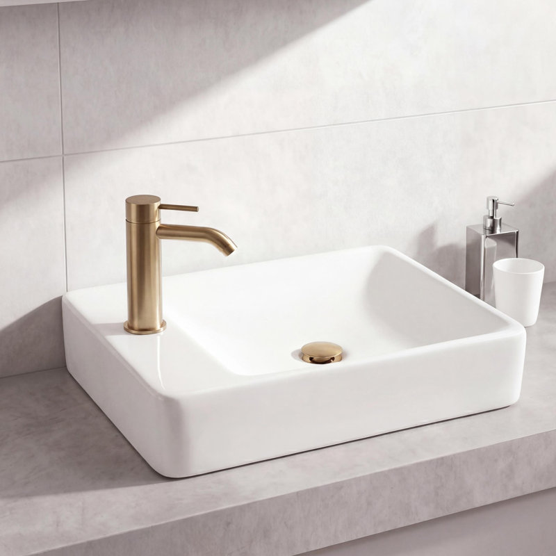 Mini-lavabo de salle de bain rectangulaire encastré mural moderne en céramique l 15 po x P 8,5 po Felix, trou de robinet à gauche, blanc brillant
