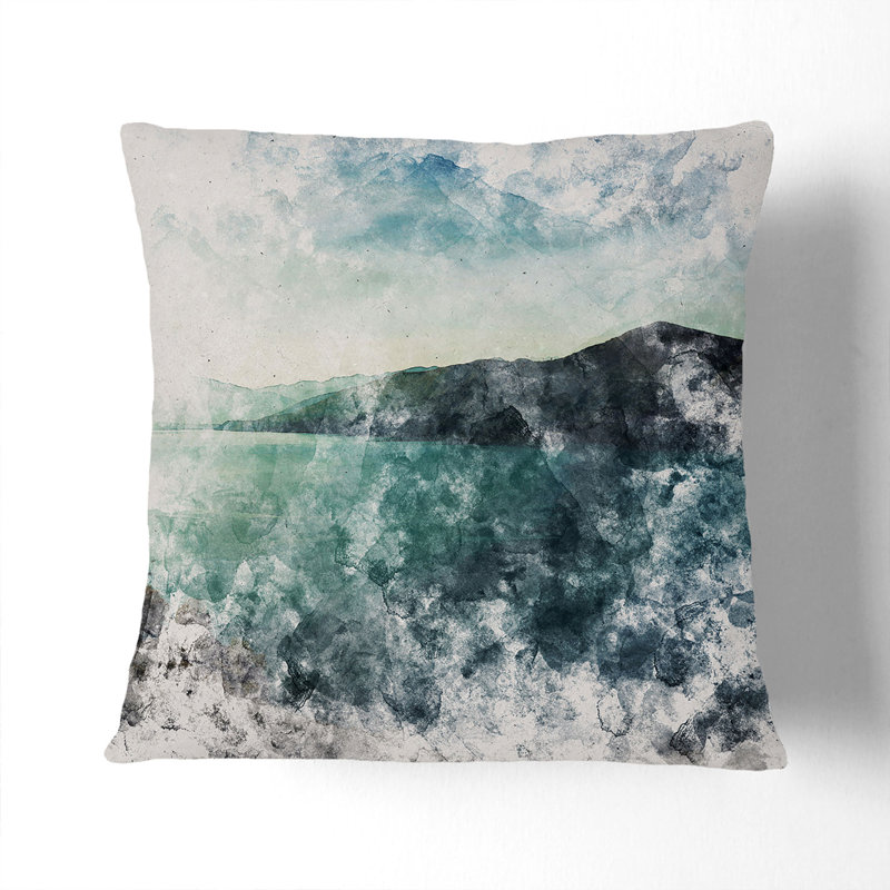 Sunlight Over A Lake Watercolour Square Throw Cushion, 40cm H x 40cm W x 15cm D, Stone