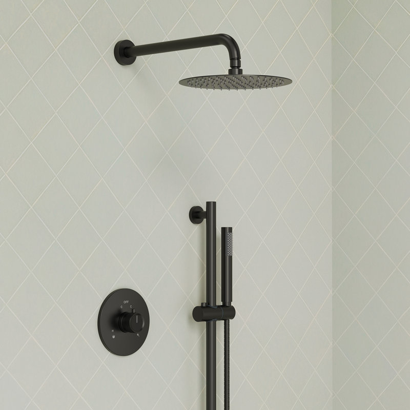 Pressure Balanced Shower System, 10" Rainfall Shower Faucet with Slide Bar And Handheld Shower Spray, Matte Black