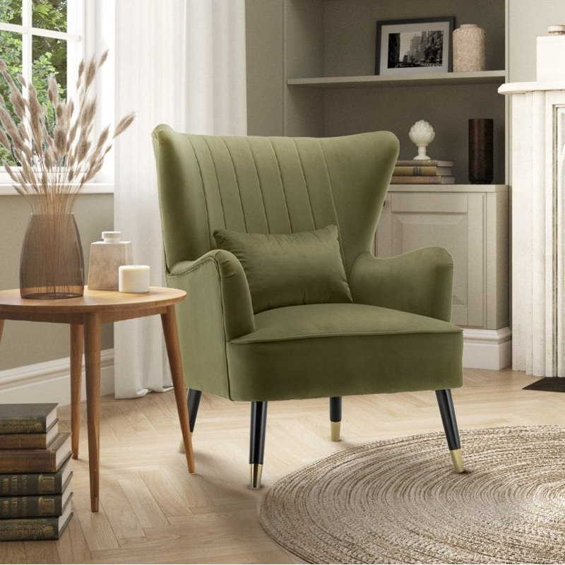 Nettey Upholstered Wingback Chair, Sage Green, Velvet