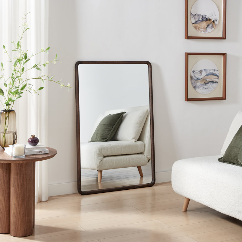 Rowella Solid Wood Hallway Wall Rectangle Mirror - Simple Mid Century Design, Walnut, 120cm x 80cm