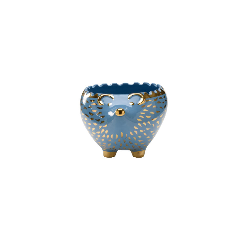 Hedgehog Ceramic Planter, Blue/Gold