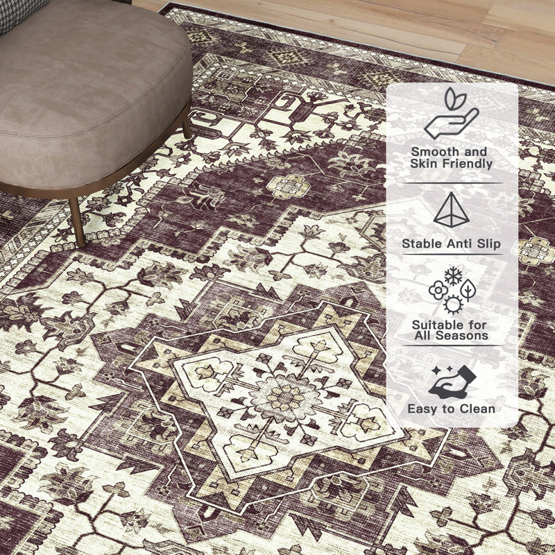 Chemesh Rectangle Area Rug with Non-Slip Backing, Rectangle 9' x 12', Red