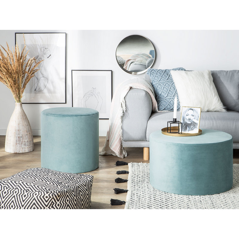 House 61cm Wide Velvet Round Pouf Ottoman, Green