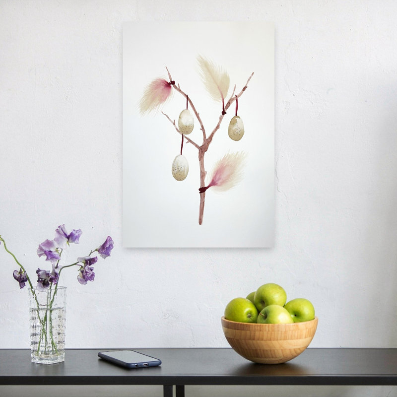 Branche de Pâques à plumes, impression délicate de printemps minimaliste élégant, 24" H x 16" W