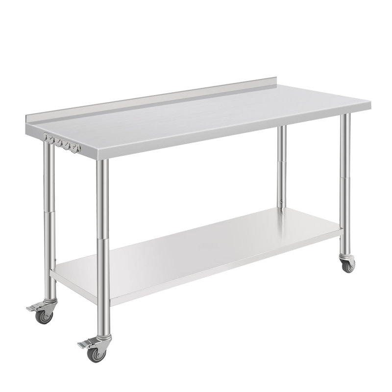 Table de travail 60 po x 24 po x 35 po en acier inoxydable avec tablette réglable - Table utilitaire robuste pour le garage, l'atelier ou le laboratoire
