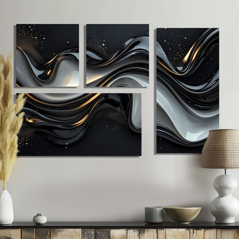 Fractal Peano Curve II noir et gris - reproduction d'art sur toile abstraite 4 pièces, Toile tendue, Ne s’applique pas