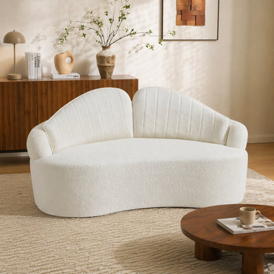 Canapé courbé à deux places entièrement comprimé, assise longue durée sans effondrement, dossier amovible, tissu chenille blanc, style simple et rétro, convient aux petits espaces et aux appartements