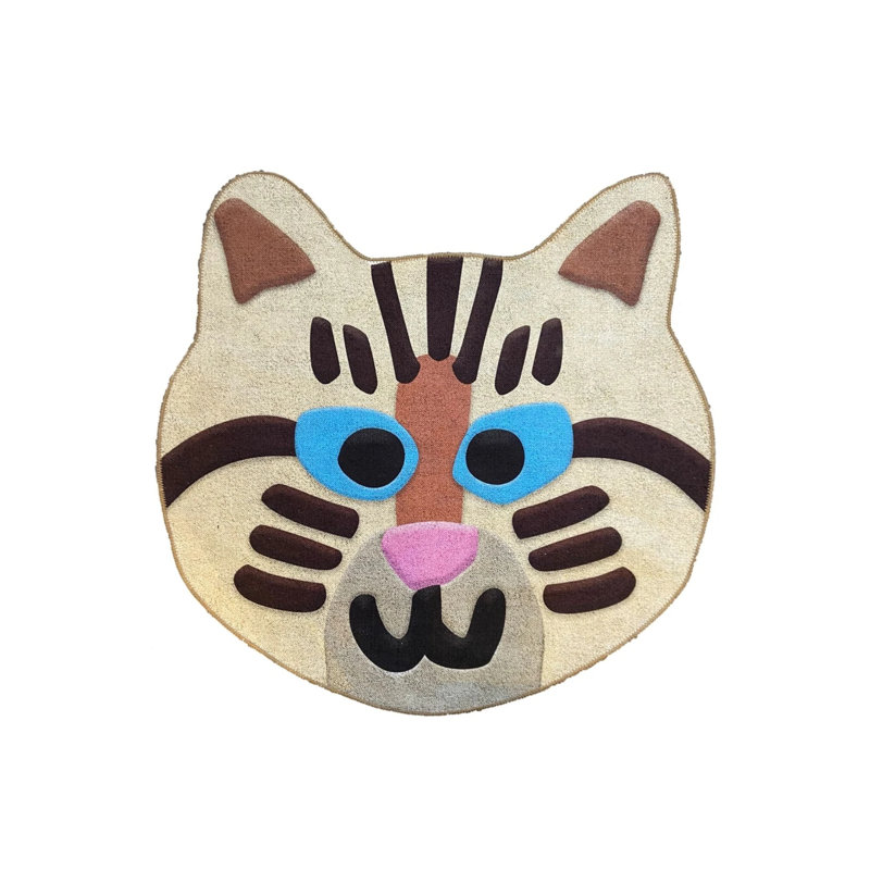 Beige Cute Cat Figured Carpet, Novelty 3'4" x 3'4"