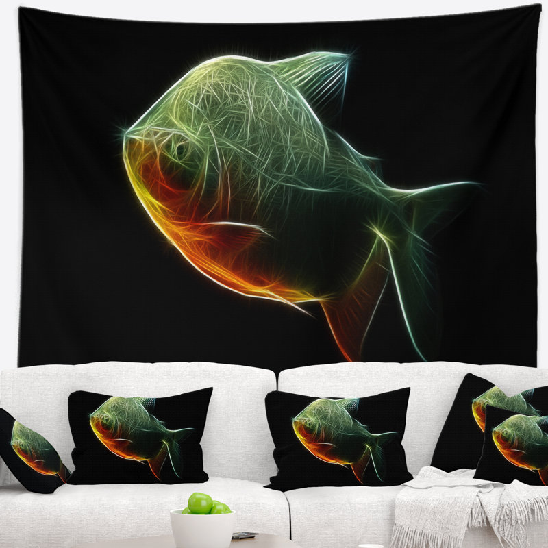 Poisson Fractal Pacu sur tapisserie noire, H 68 po x l 80 po