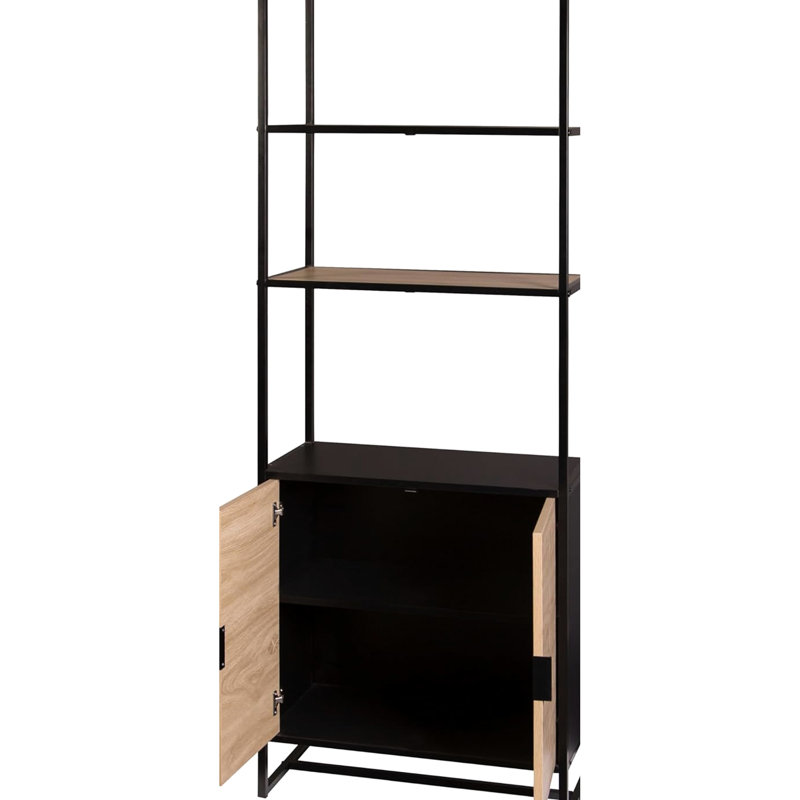 Étagère de 6 livres avec un éclat moderne côtier, bois noir et naturel, rangement pour bureaux à domicile, hauteur de 67 po