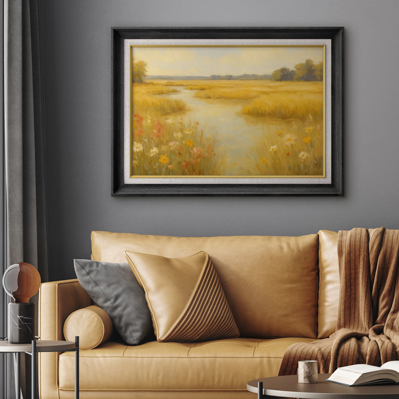 Œuvre encadrée de qualité supérieure - impression de paysage rétro pour décor de salon - 26 po x 36 po, Noir
