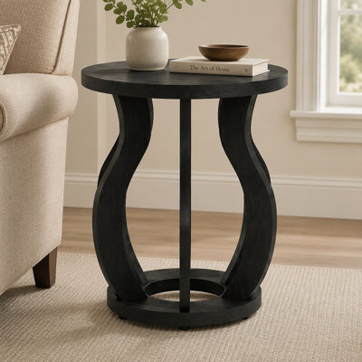 19.69" Curved Wooden Round Side Table for Small Spaces
