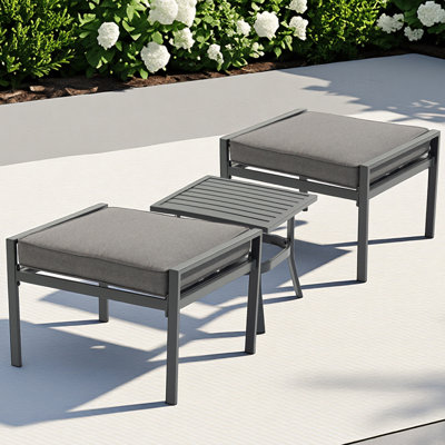 Ensemble de mobilier de jardin extérieur, 1 table basse d'extérieur PCS, 2 tabourets de pieds PCS, pour jardin / cour arrière / porche, gris