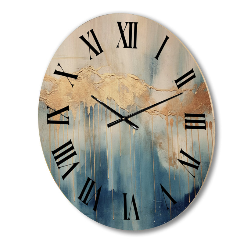 Horloge murale Momentary Spirit Golden Wave I - formes abstraites sur bois, Grand