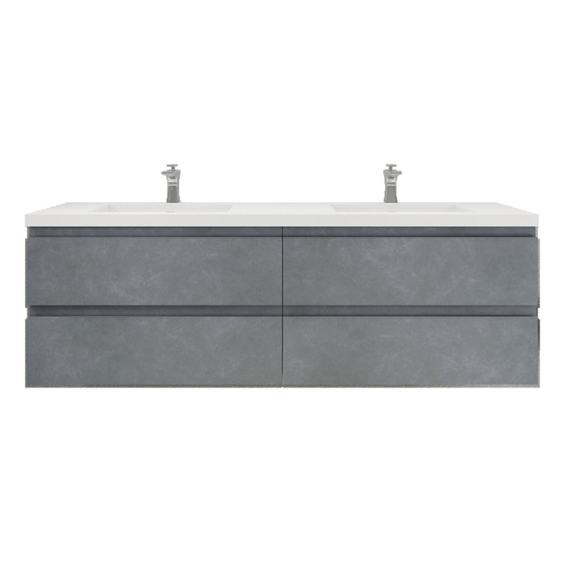 Aylanna 72" Wall-Mounted Double Bathroom Vanity Set, Cement Gray