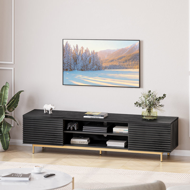 Wilber 68" W Mid-Century Modern TV Stand, Ebony