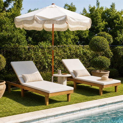 Morell Outdoor Acacia Wood Chaise Lounge Set with Table , Cushion Included