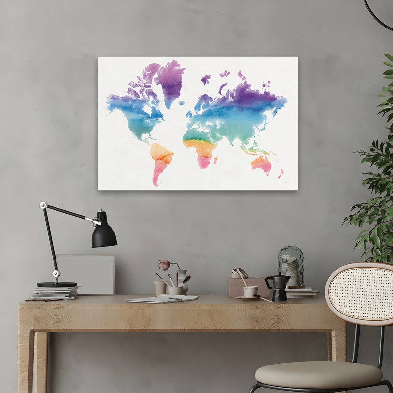 Monde aquarelle - globe bleu - Continents - vert, H 24 po x l 16 po