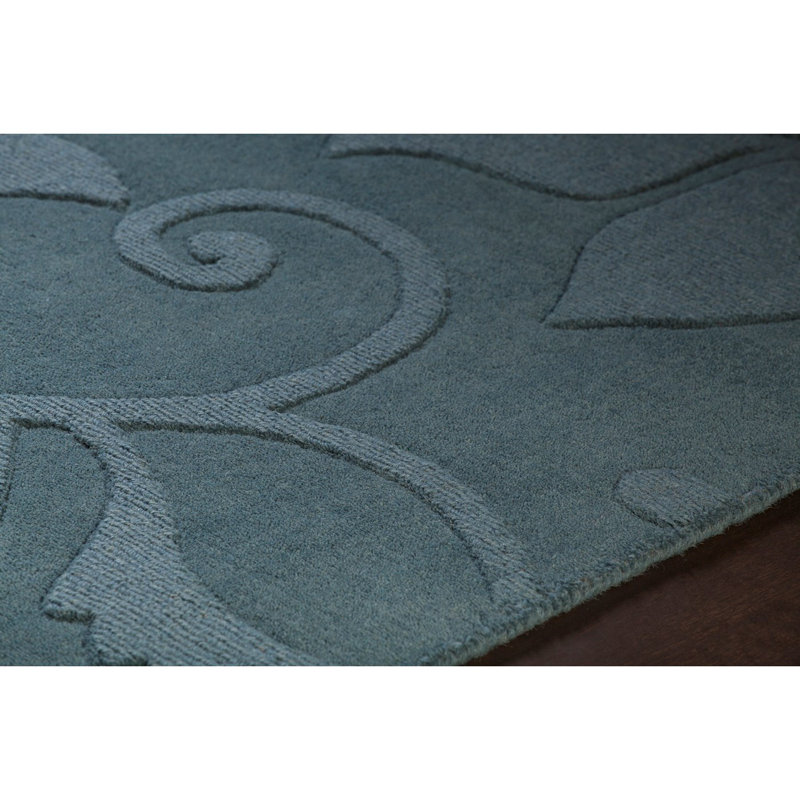 Handmade Blue Wool Tufted Rectangular 5' x 7' Rug