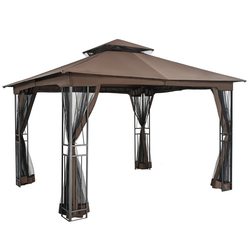  Egeiros Life L 10 pi. D Pavillon de jardin à double toit avec moustiquaire, Noir, Brun foncé