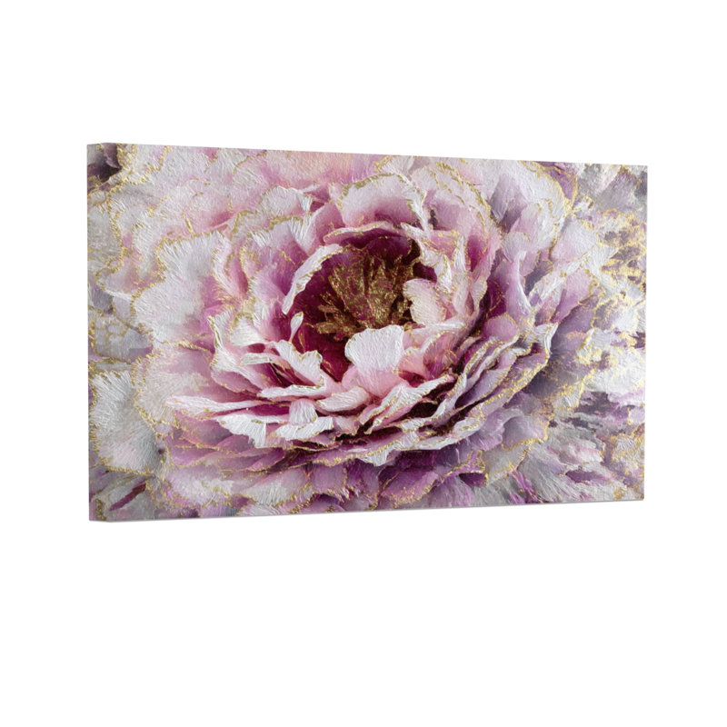 Plantes et fleurs pivoine rose avec des accents dorés, H 12 po x l 18 po