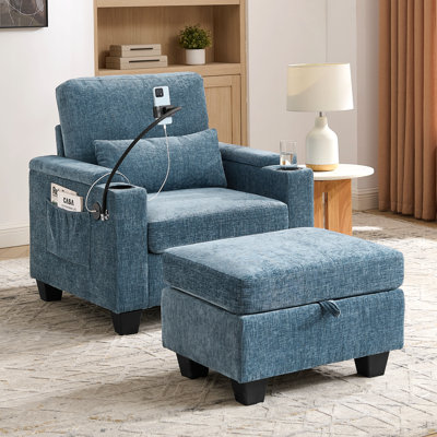 Canapé inclinable simple avec dossier réglable manuellement, port de charge USB