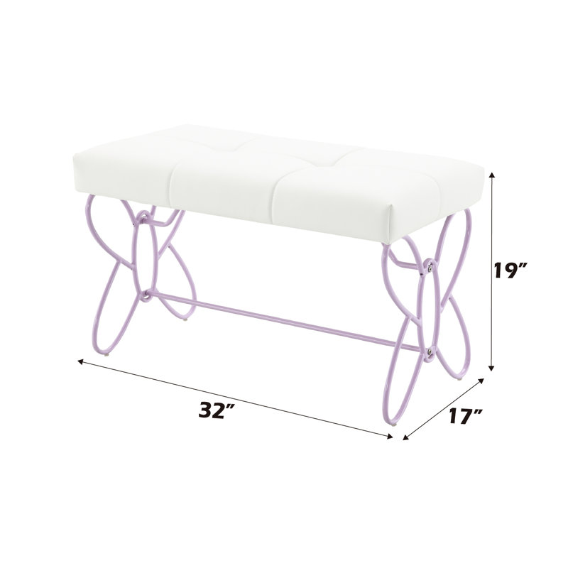 Banc confortable en métal mauve avec siège blanc - Design papillon, polyvalent pour différentes pièces, siège en similicuir, motif varié
