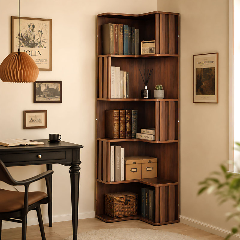 Bibliothèque d'angle autoportante en forme de L à 5 niveaux, 175 cm de hauteur, bibliothèque de rangement ouverte avec cloison cannelée pour salon, bureau, chambre, cuisine