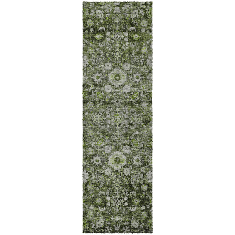 Tapis oriental à poils longs de qualité supérieure lavable à la machine ADS651, Green, 2'3" x 7'6" Runner