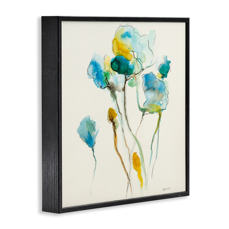 Fleurs abstraites à l'aquarelle, estampe numérique de Patti Mann, H 12 po x l 12 po, Giclée encadrée noir minuit