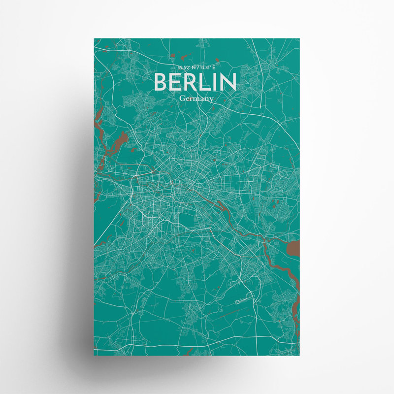 Berlin City Map In Nature - No Frame Print, 17cm H x 11cm W x 0.05cm D