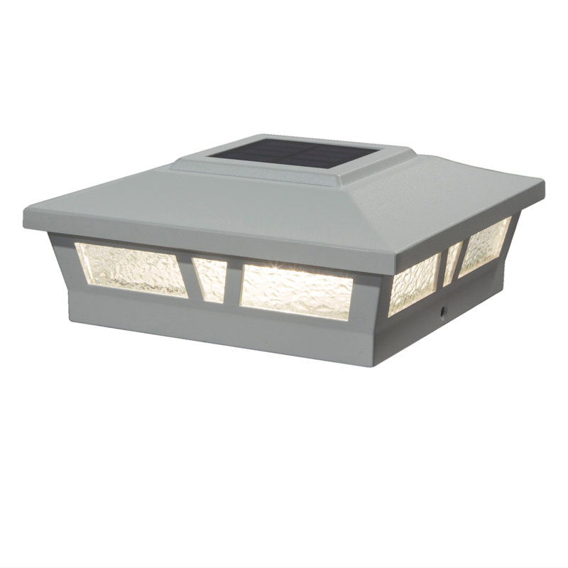 White Aluminum LED Solar Post Cap Light with Decorative Glass Lens