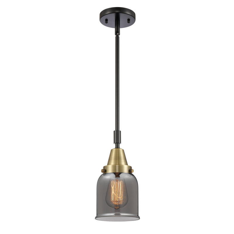 Luminaire suspendu 1 lumière à une cloche, H 44,12 po x l 5 po x P 5 po, Plaqué couleur fumée, Laiton antique noir