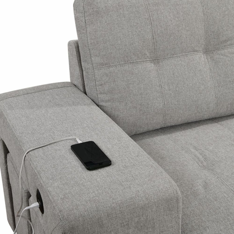 Bezons Upholstered Sectional, Light Gray Polyester