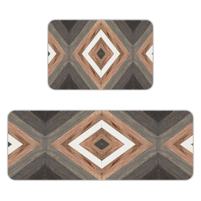 Tapis de cuisine 2 pièces à motif géométrique, Brun géométrique 1