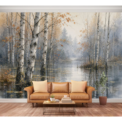 Wall Mural Peel and Stick Wallpaper Birch Trees Abstract Forest Branches Landscape Colorful Nature Modern Self-Adhesive Removable Contact Paper Wall Decor for Living Room Bedroom 100"H x 144"W