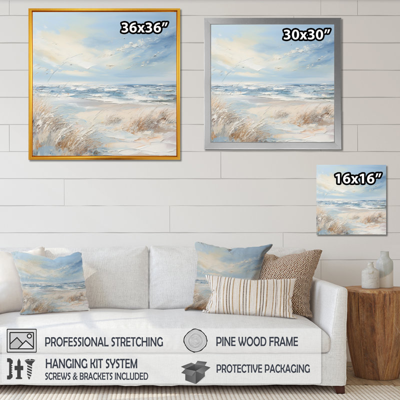 «Coastal Waves Charm In Winter I», reproduction sur toile, Cadre flottant blanc, H 36 po x l 36 po