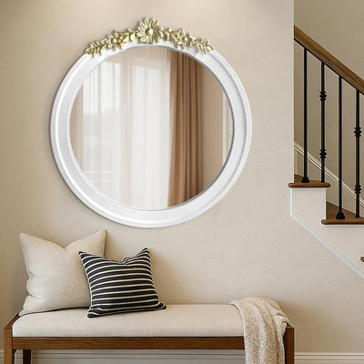 White Round Wooden Mirror