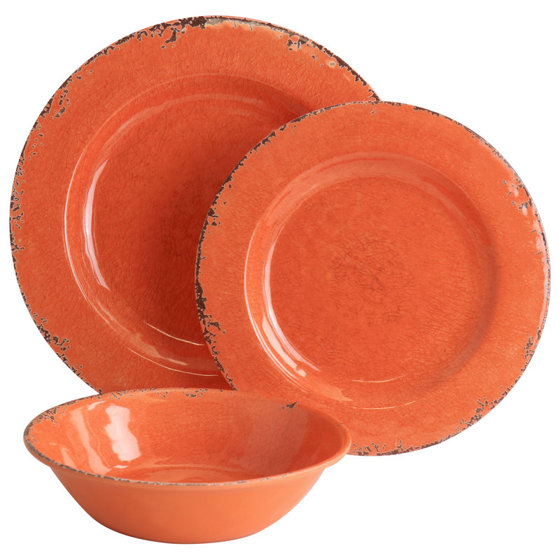 12 Piece Melamine Dinnerware Set, Service for 4, Orange