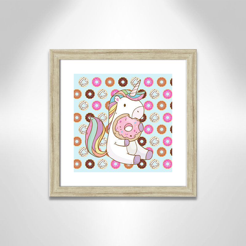 Donut Unicorn Wall Decal, 16" H x 16" W x 0.6" D, Beige Flat Framed