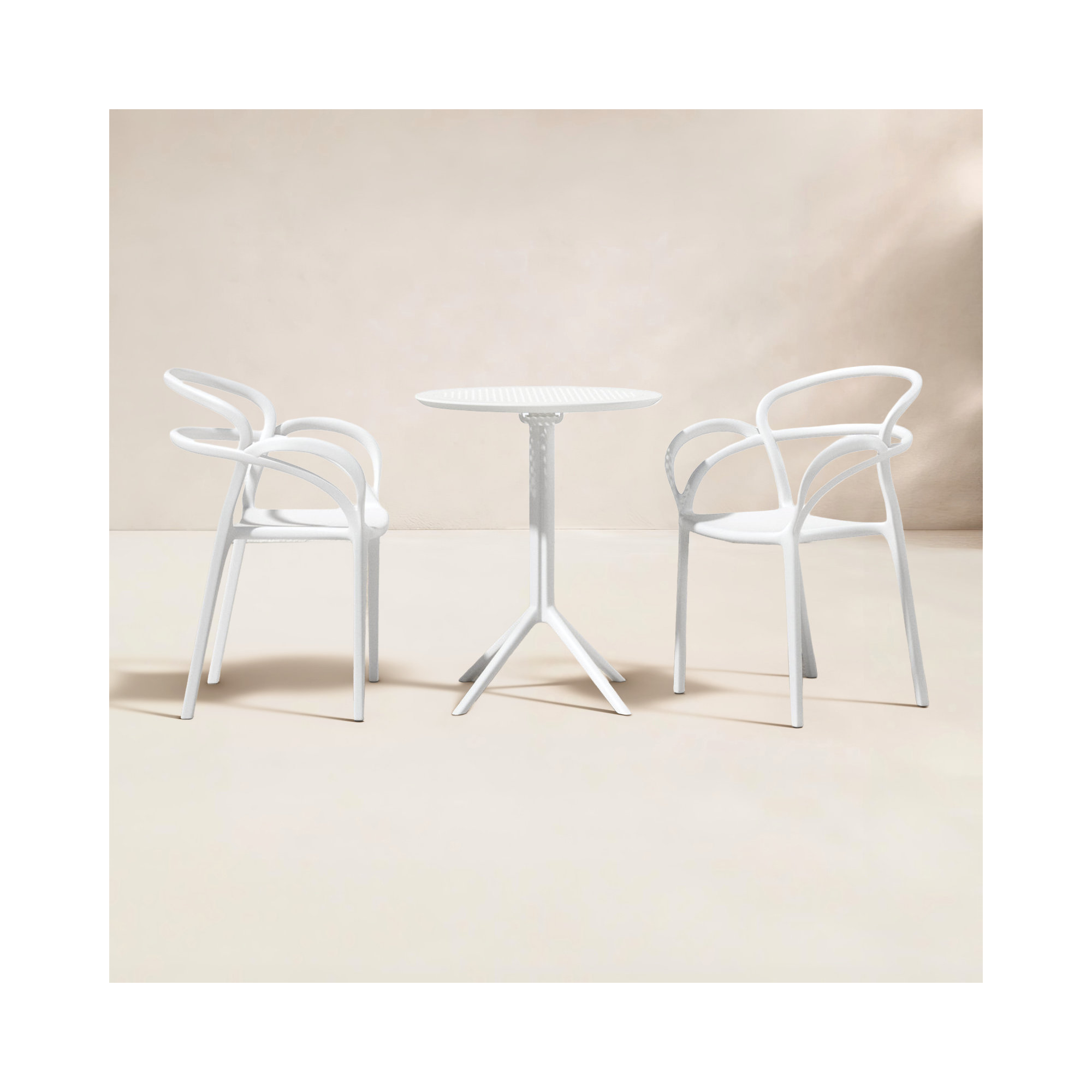 Farrah 24'' Round 2 - Person Bistro Set with Open Back Stacking Chairs, White