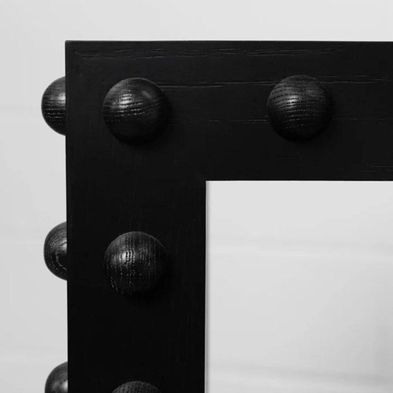 Medieval-style wooden console table, 35.4" H x 39.3" W x 13.7" D, Black