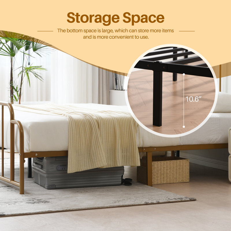 Gurtha Metal Platform Bed, Gold, Queen